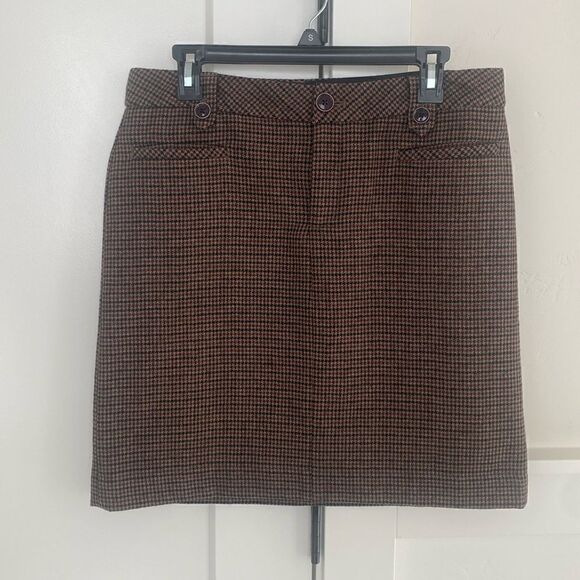 Eddie Bauer Brown Houndstooth Wool Blend Lined Academia Office Midi Skirt Size 8 - Picture 1 of 12